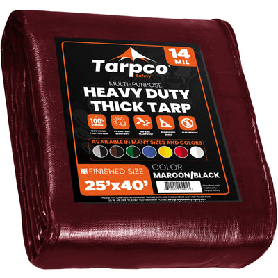 Tarpco Safety 25-ft x 40-ft Maroon Waterproof Commercial Polyethylene 14-mil Tarp