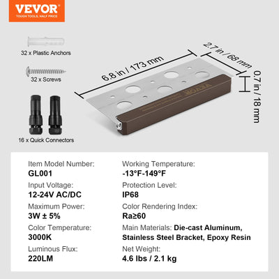 VEVOR 220-Lumen LED Plug-in Wall-mounted Work Light