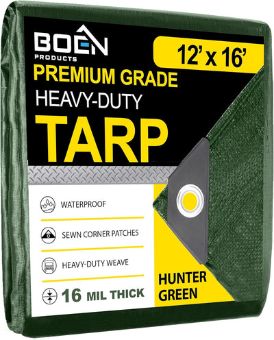 BOEN 12-ft x 16-ft Green Waterproof Commercial Polyethylene 16-mil Tarp