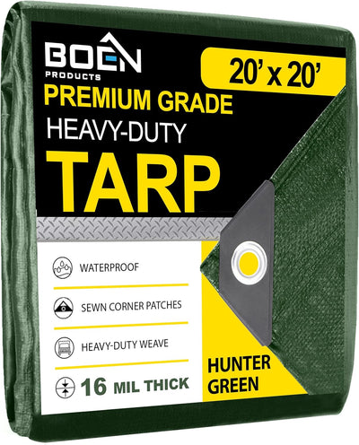 BOEN 20-ft x 20-ft Green Waterproof Commercial Polyethylene 16-mil Tarp