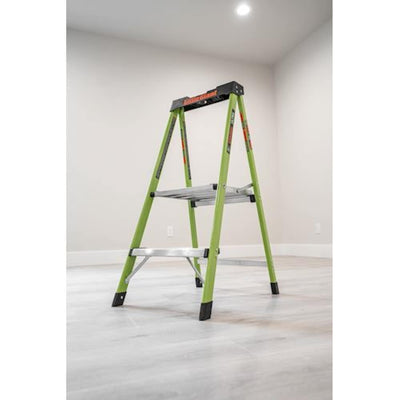 Little Giant Ladders Ultra 2-Step 300-lb Capacity Green Fiberglass Foldable Step Stool