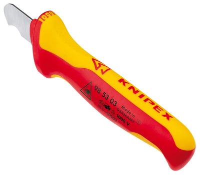 KNIPEX 1000V Insulated Utility Knife with 1.11-in Fixed Hook Blade - Removes Outer Insulation on Conductor Cables