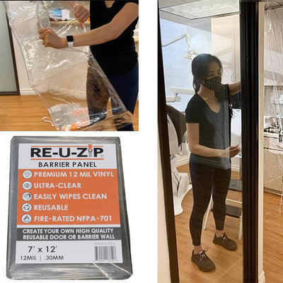 RE-U-ZIP™ Re-useable Dust Barrier Panel, Ultra-Clear & Fire-Rated, 7x12ft (215x365cm)