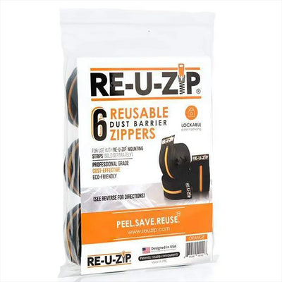 RE-U-ZIP Heavy Duty Reusable Dust Barrier Zipper (ONLY), 6-Pack