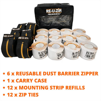 RE-U-ZIP Heavy Duty Reusable Dust Barrier Zipper, Pro Bundle